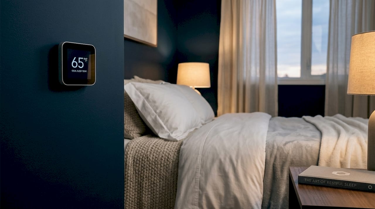 Thermostat with comfortable bedding close-up