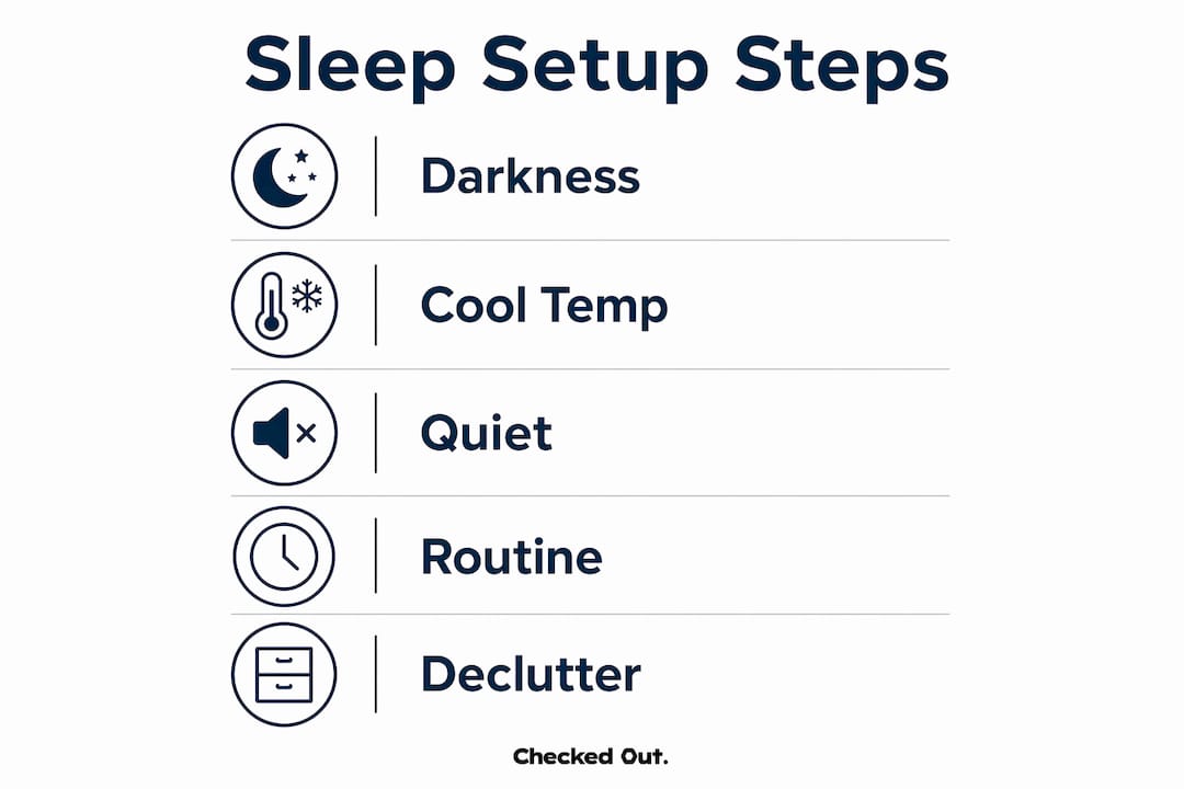 Infographic illustrating steps to optimize sleep environment