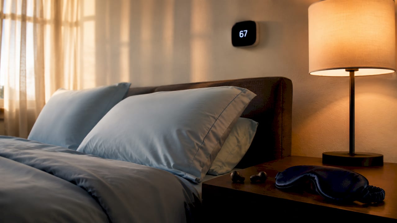 Sleep-friendly bedroom corner with accessories