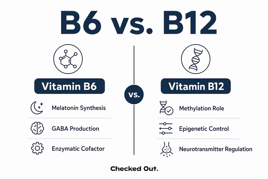 Infographic contrasting vitamin B6 and B12 sleep functions