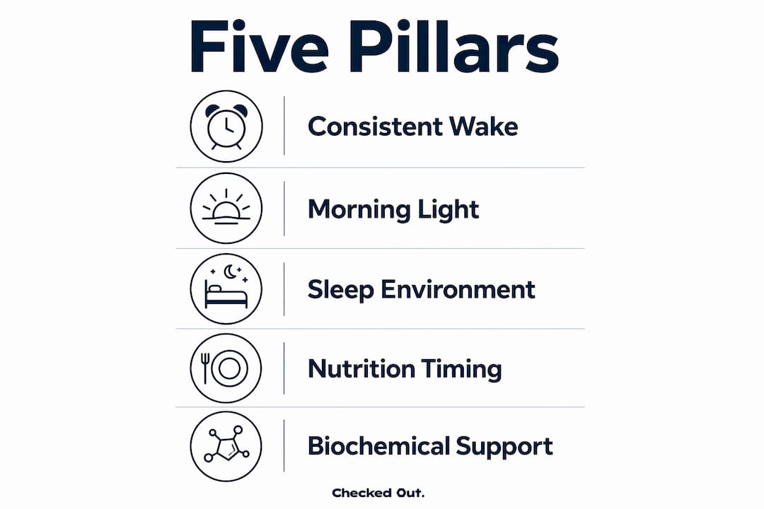 Infographic illustrating five pillars of sleep optimization