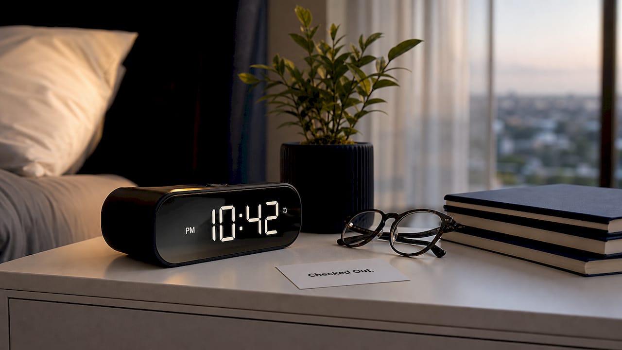 Bedside clock showing sleep latency time