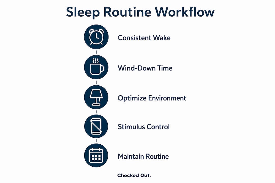 Infographic showing steps for restful sleep workflow