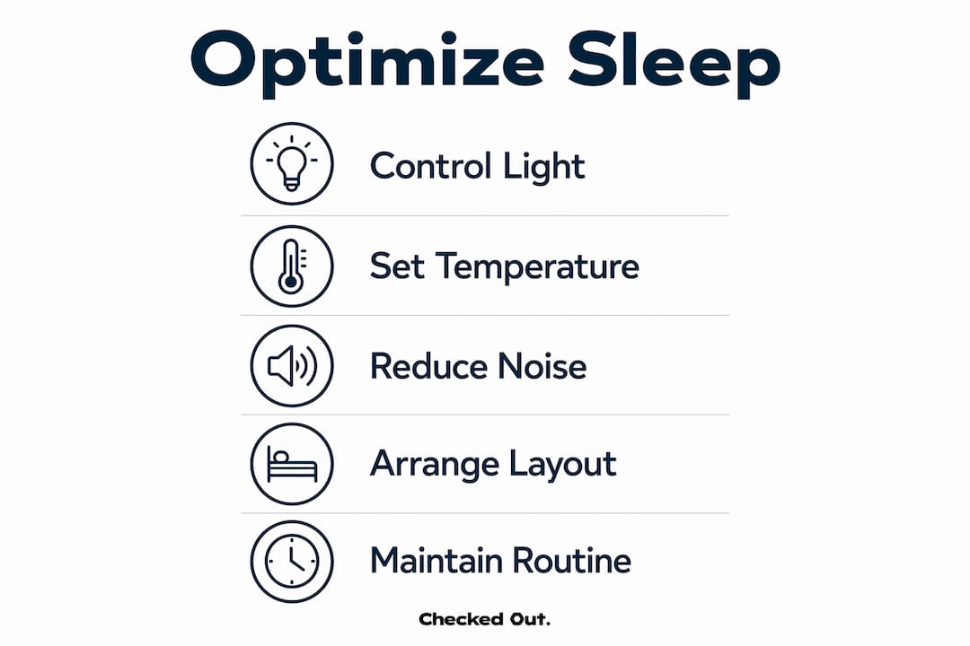 Infographic showing bedroom sleep optimization steps
