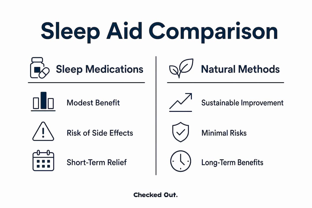 Infographic comparing sleep medications and natural sleep methods