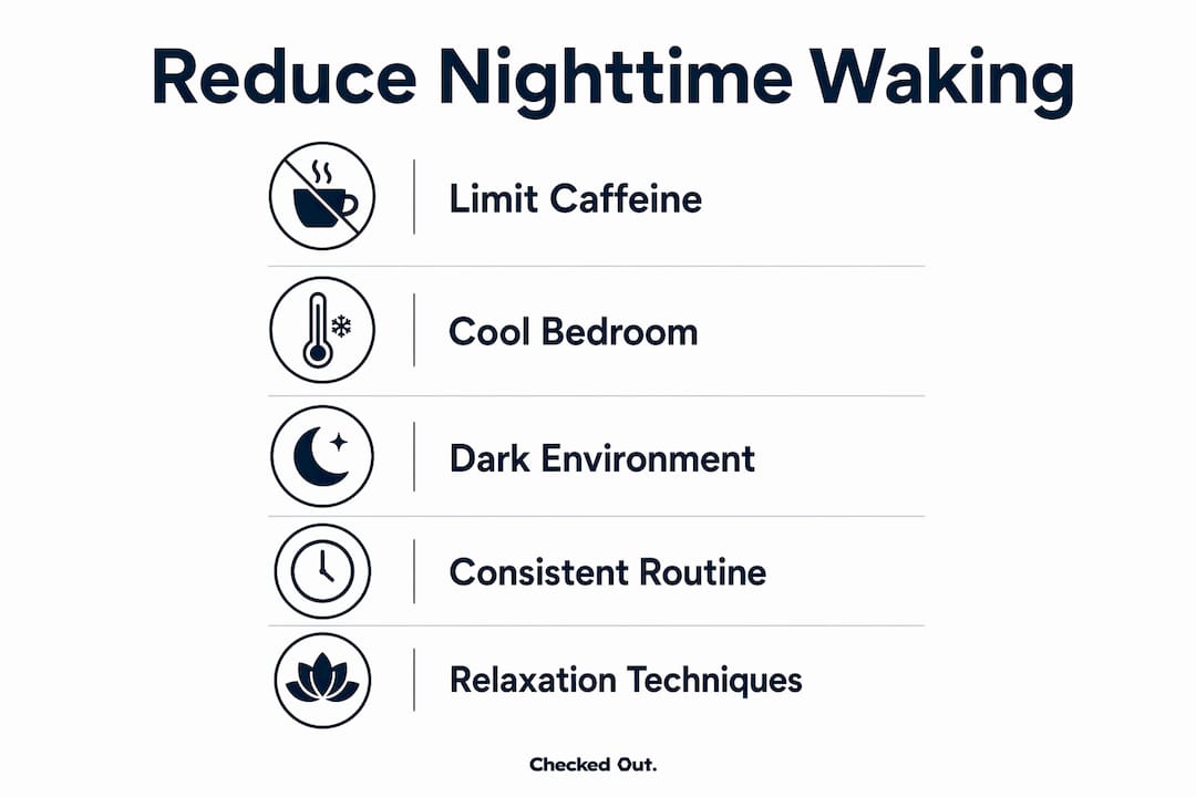 Infographic displaying five strategies to reduce nighttime awakenings