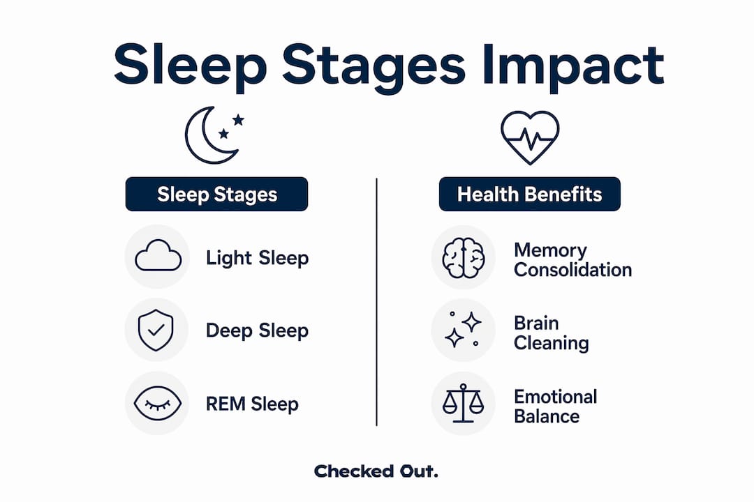 Infographic comparing sleep stages and health benefits