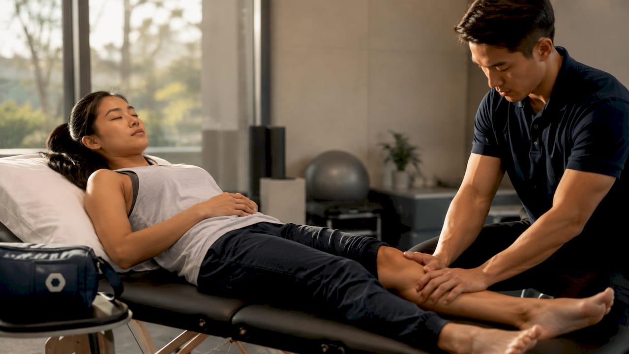 Athlete receiving calf massage for recovery
