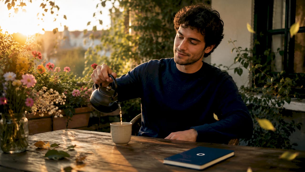 Man preparing herbal tea for sleep health