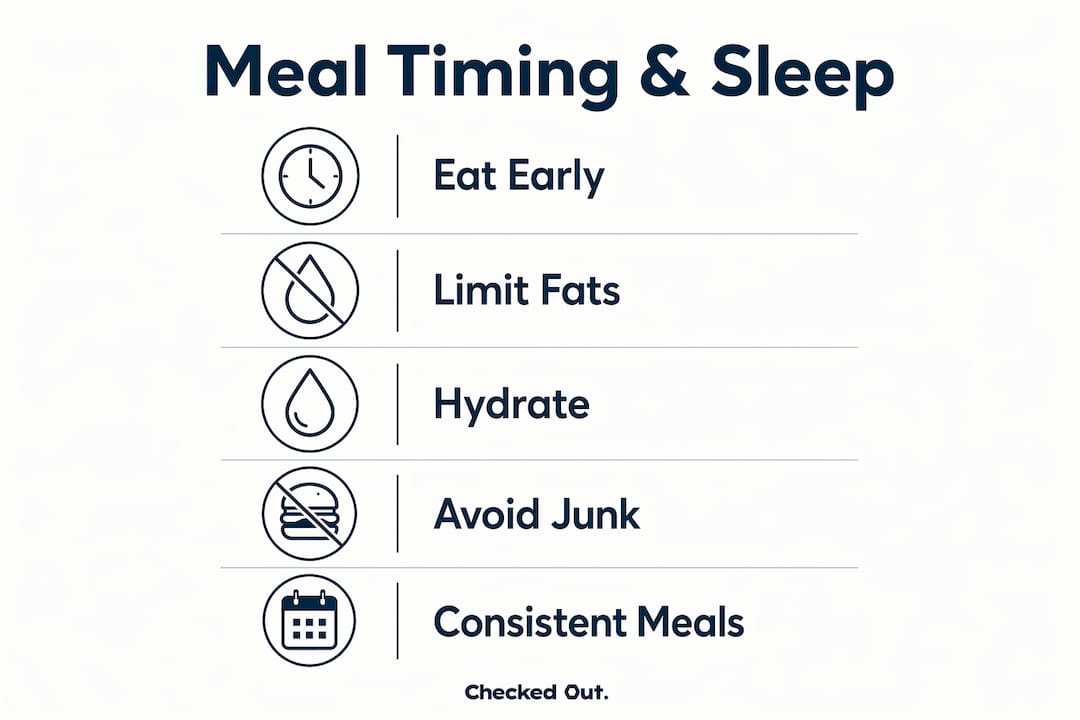 Infographic illustrating diet and meal timing effects on sleep