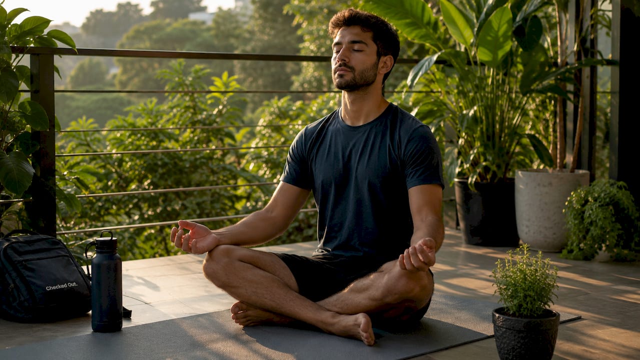 Man meditating using 4-7-8 breathing technique