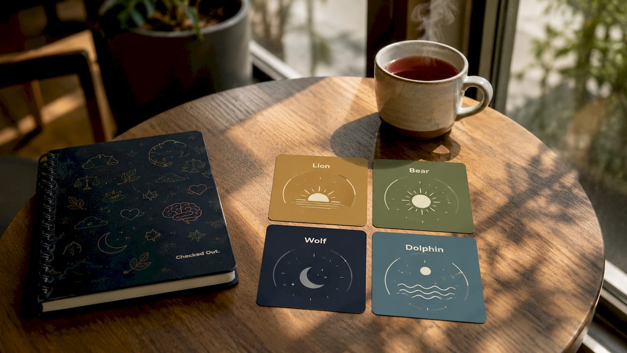 Overhead view of cards showing four sleep chronotypes
