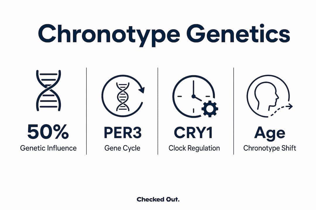 Infographic showing key genetic factors affecting chronotype