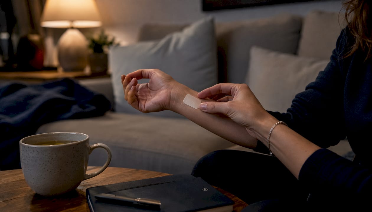 Applying natural sleep transdermal patch on wrist