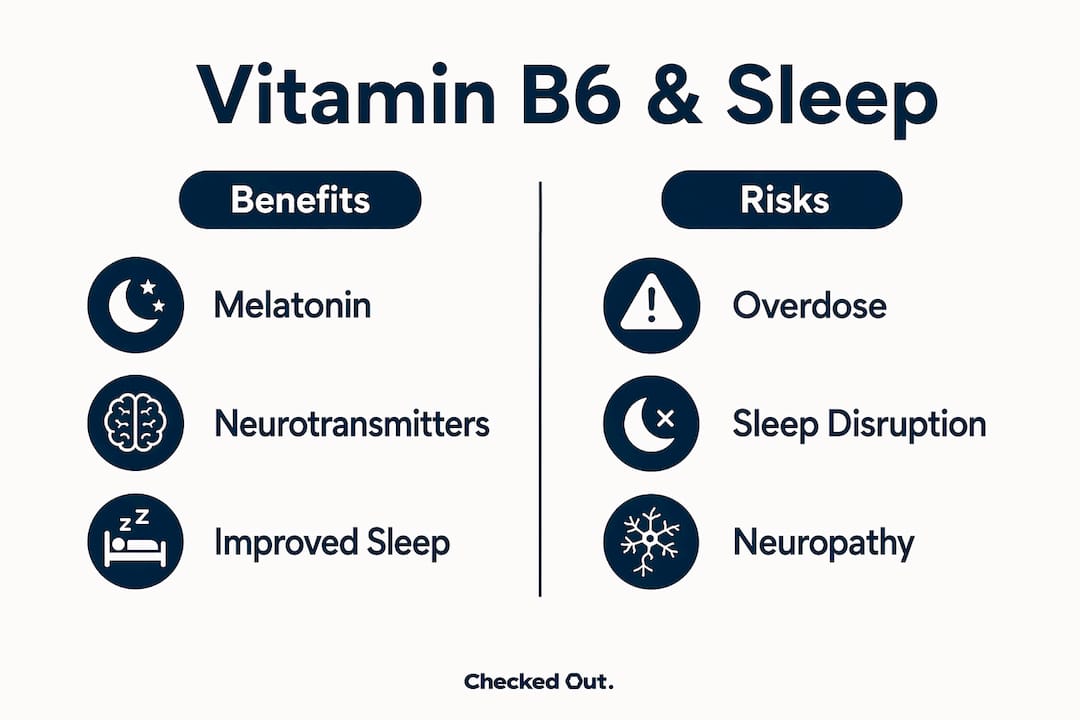 Infographic comparing benefits and risks of vitamin B6 on sleep