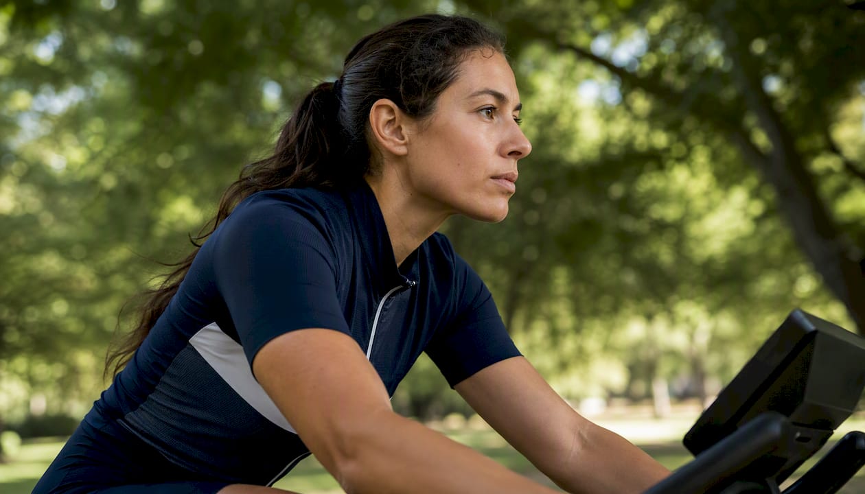 Cyclist using nasal breathing during submaximal exercise