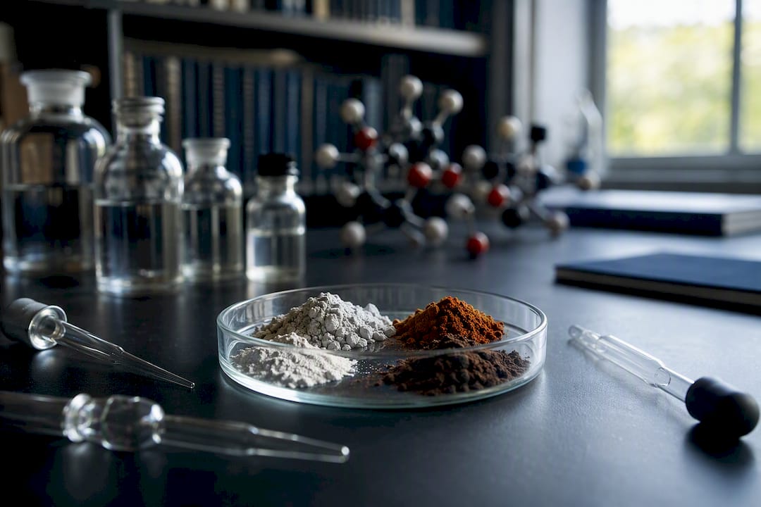 Clusters of metal ion powders on lab dish