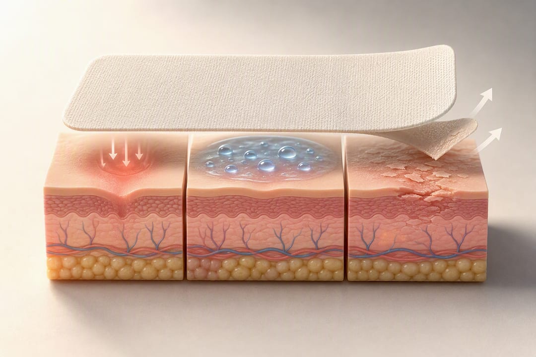 Illustration of adhesive moisture and friction irritating skin