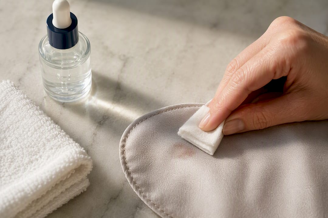 Hand blotting makeup from fabric cover