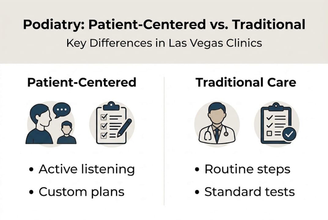 Infographic comparing patient-centered and traditional podiatry