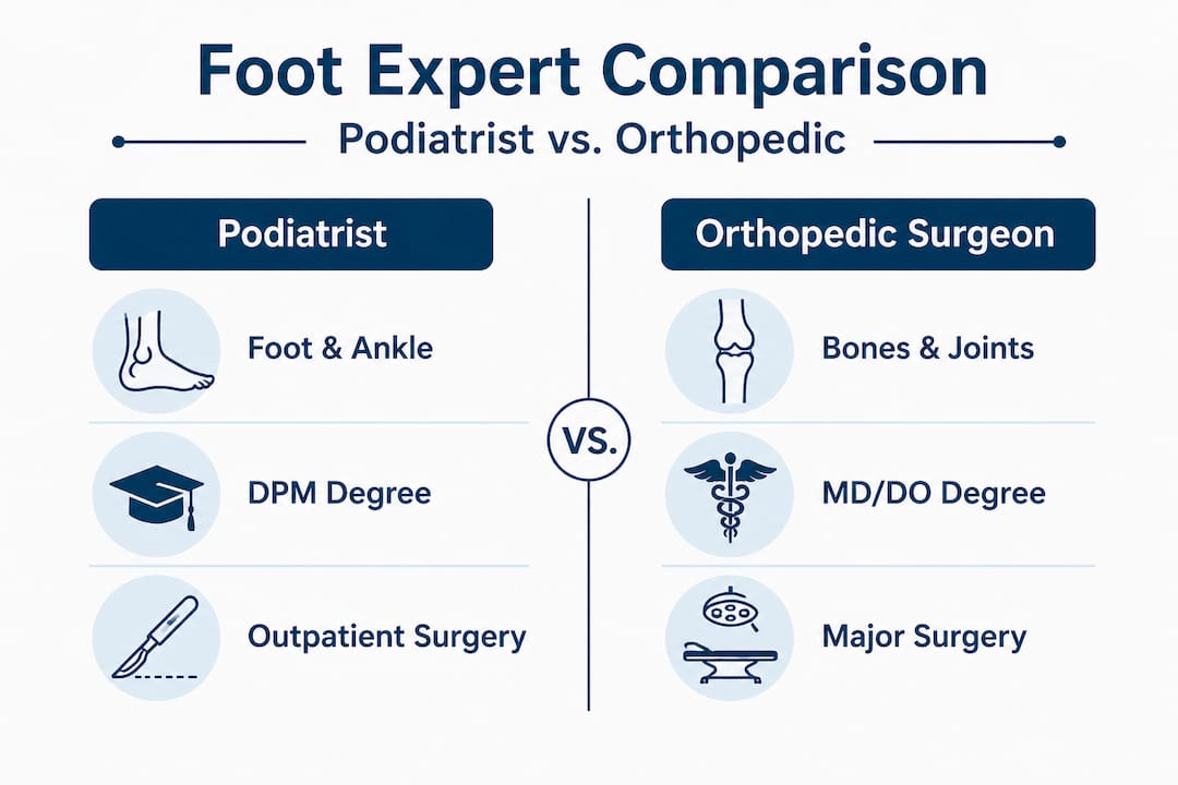Infographic comparing podiatrist and orthopedic surgeon