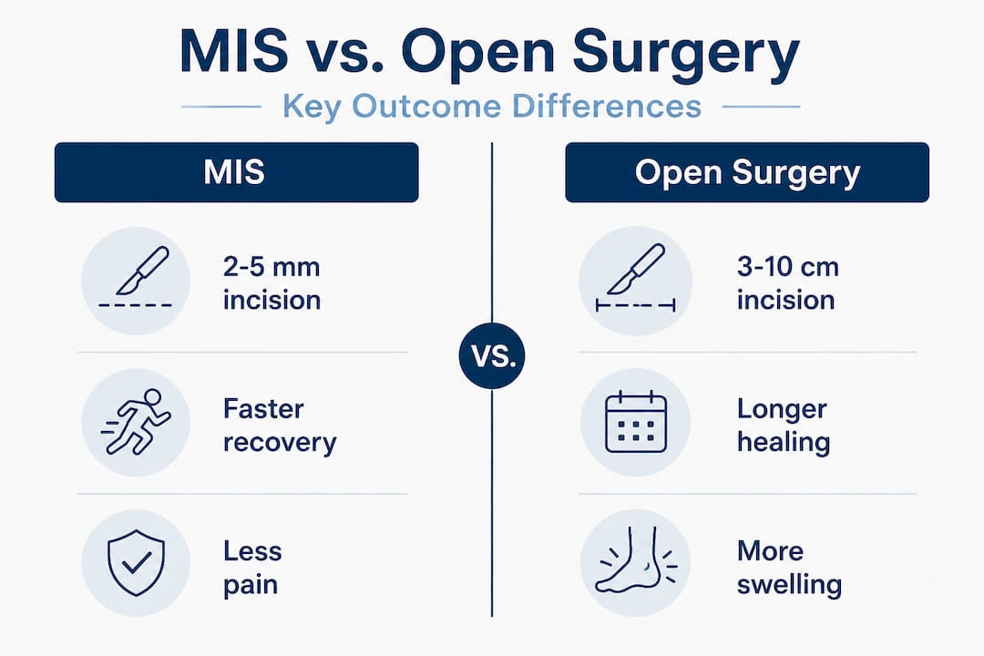 Comparison infographic of MIS and open foot surgery