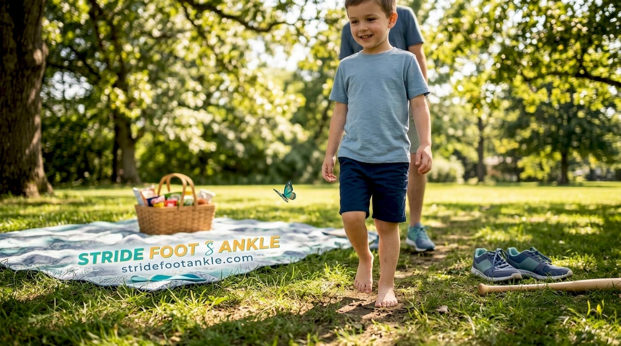 Child walking in park showing in-toeing stride