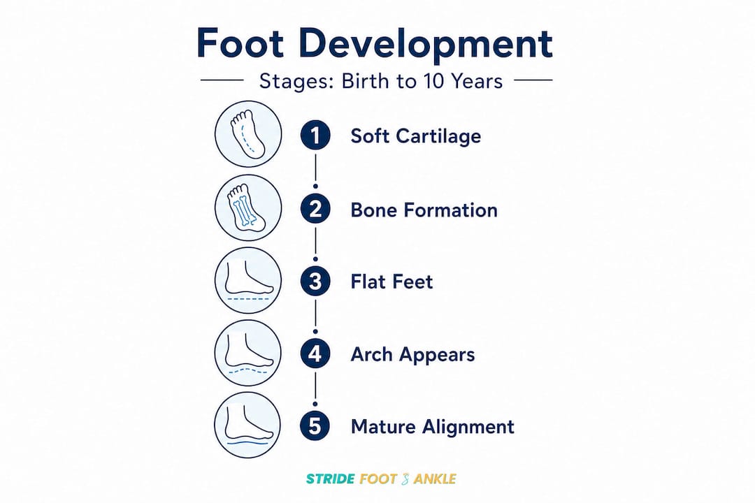 Infographic of stages in pediatric foot development