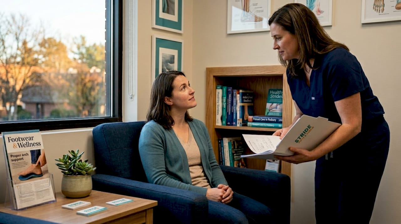 Patient discussing foot care with podiatrist