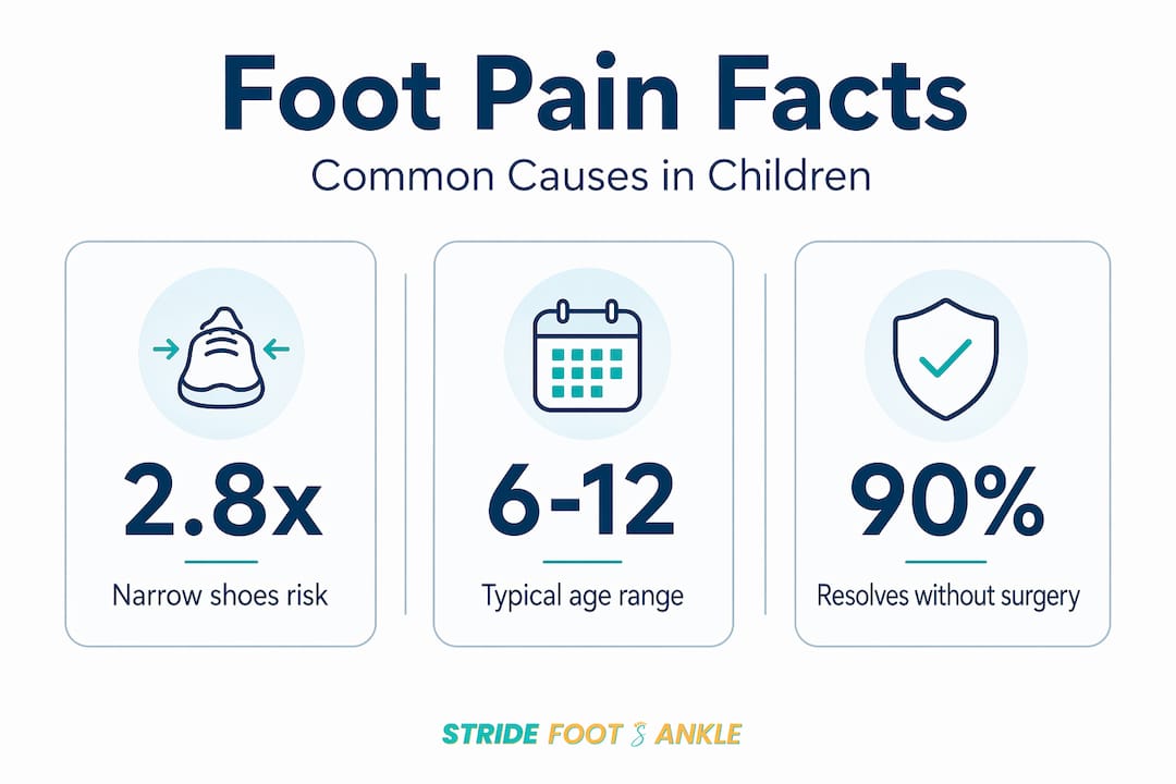 Stat infographic showing common child foot pain causes