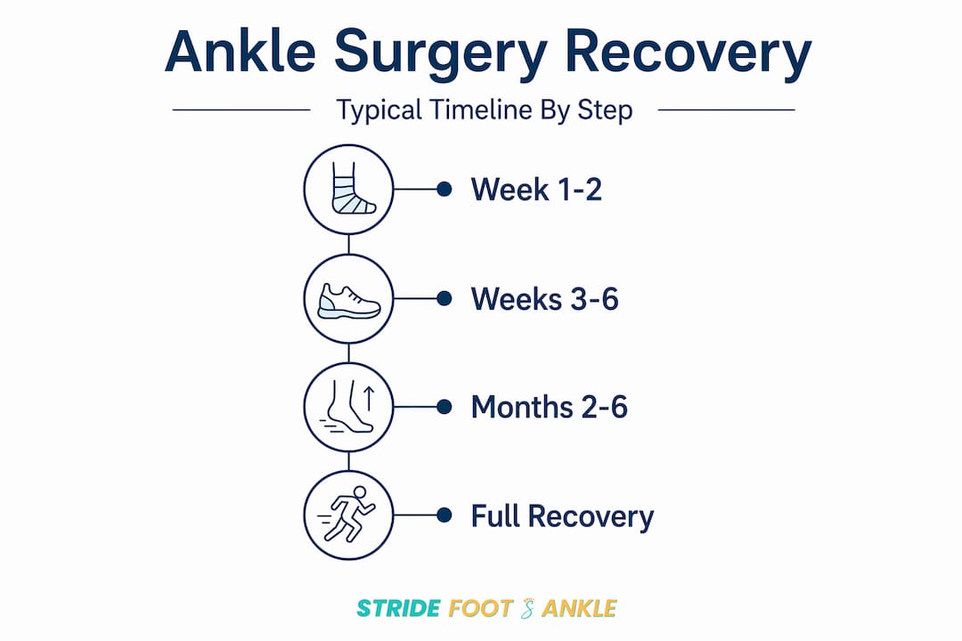 Infographic showing ankle surgery recovery timeline