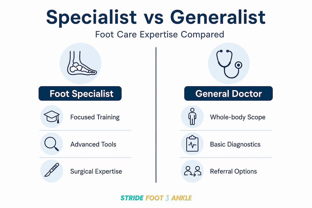 Infographic comparing specialist and general doctor
