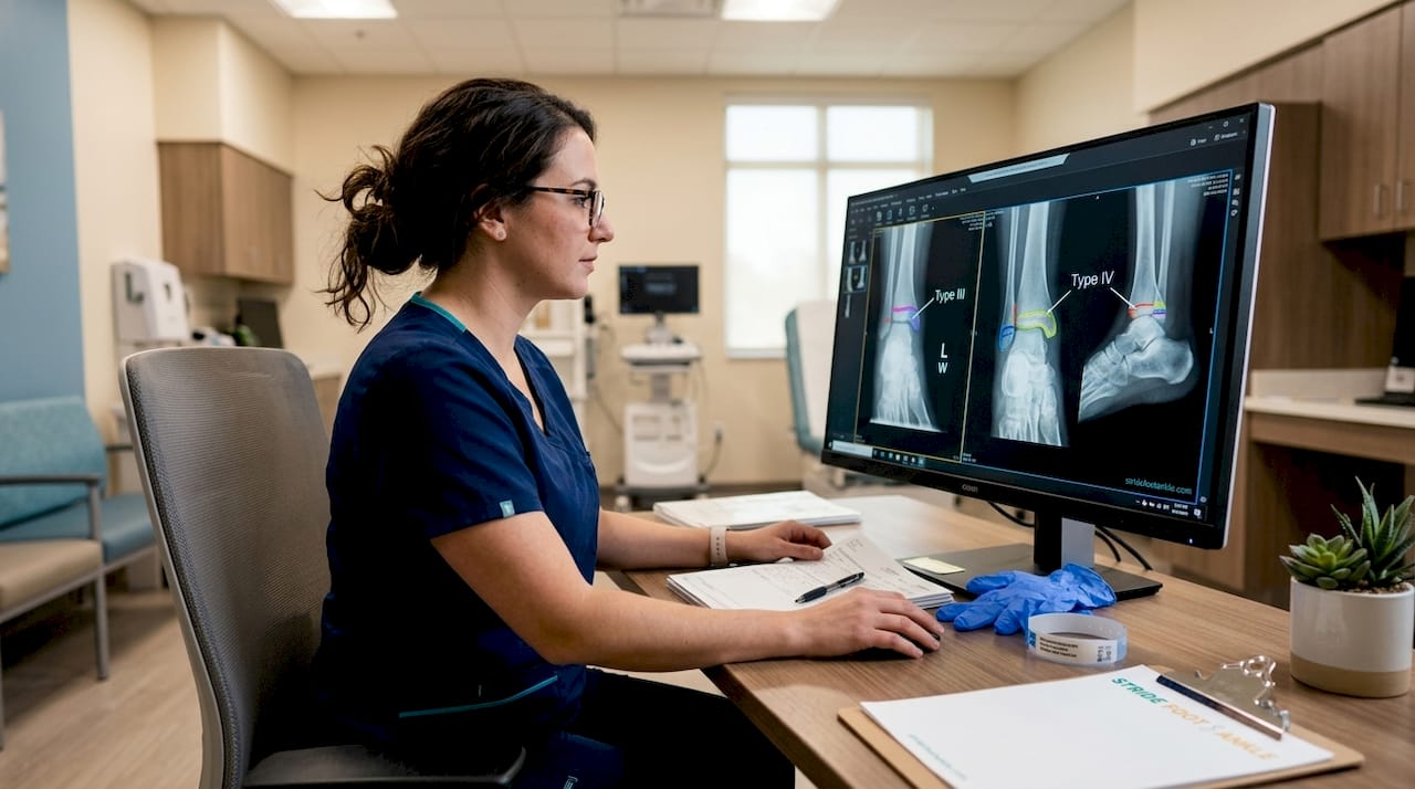 Radiology technician reviewing growth plate X-ray