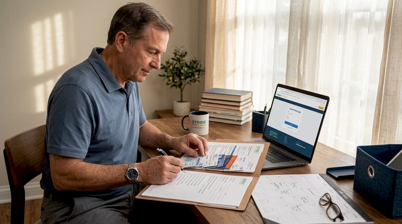 Man preparing for podiatrist appointment paperwork