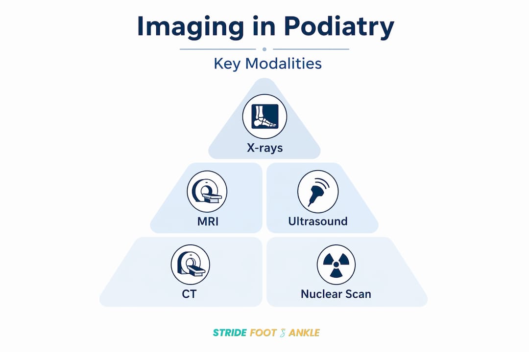 Hierarchy infographic of core podiatry imaging types