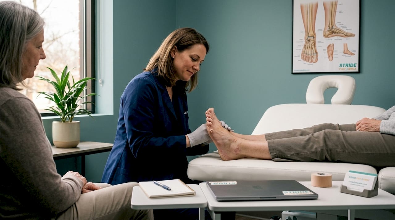 Podiatrist examining foot corns