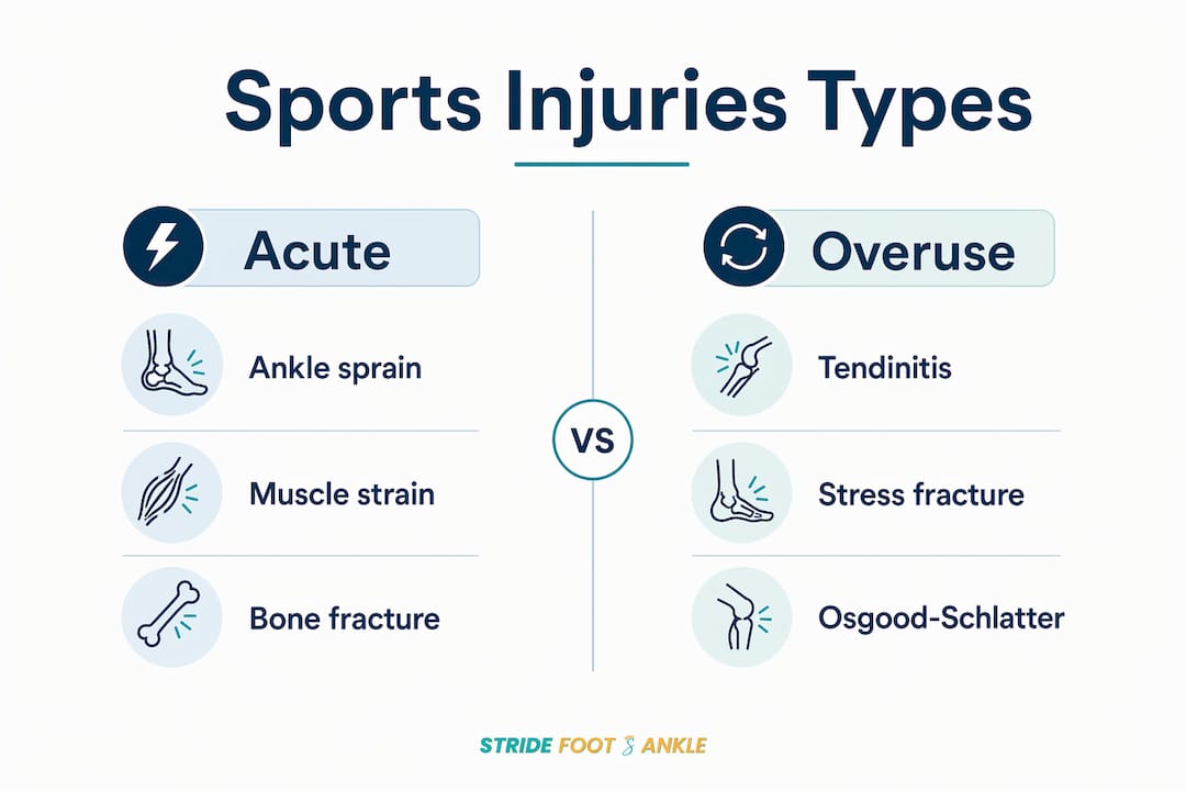 Infographic comparing acute and overuse sports injuries
