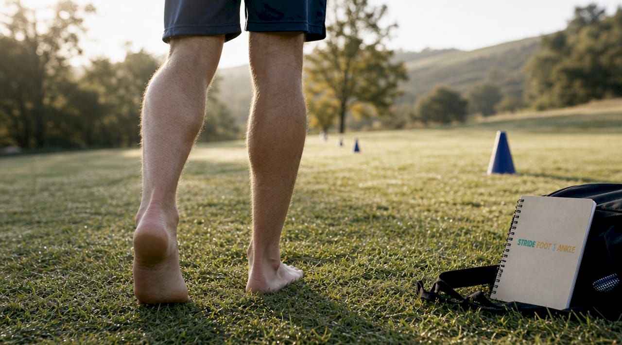 Close-up of barefoot gait showing compensation