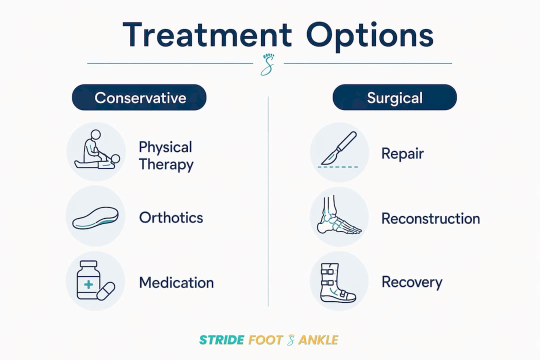 Infographic comparing conservative and surgical foot treatments