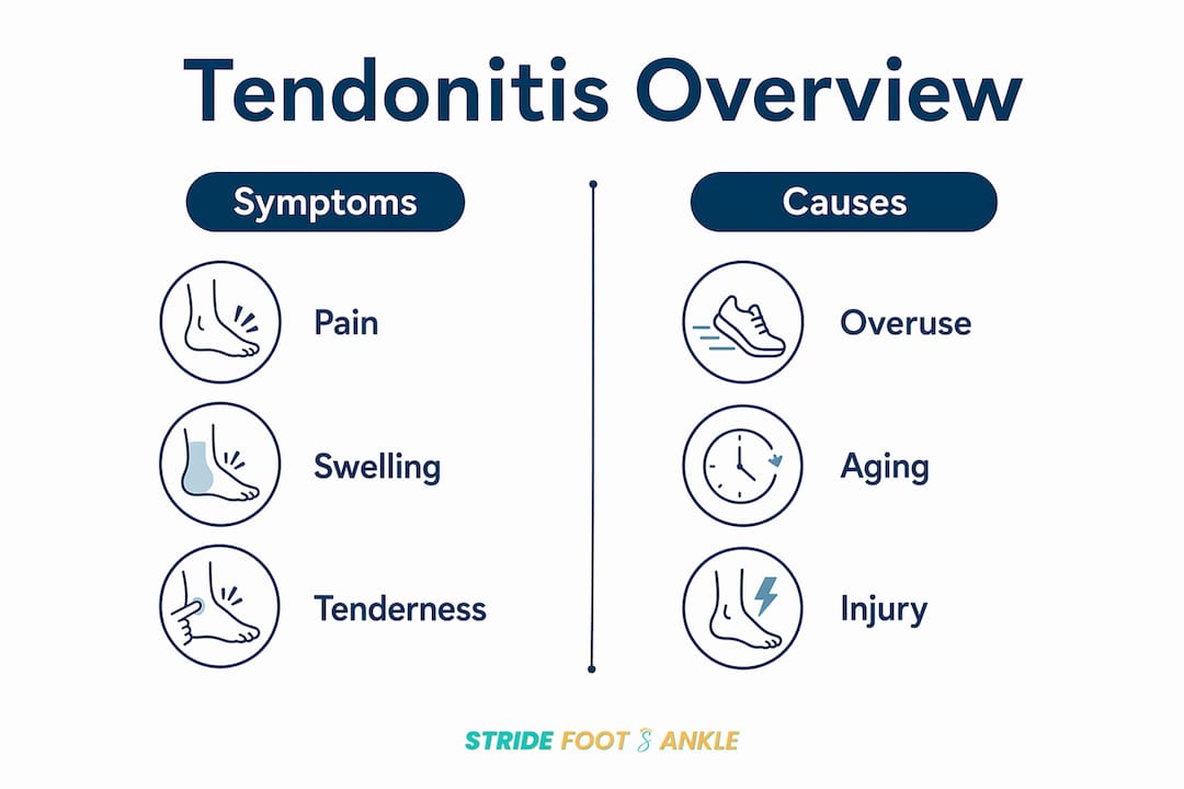 Infographic showing tendonitis symptoms and causes
