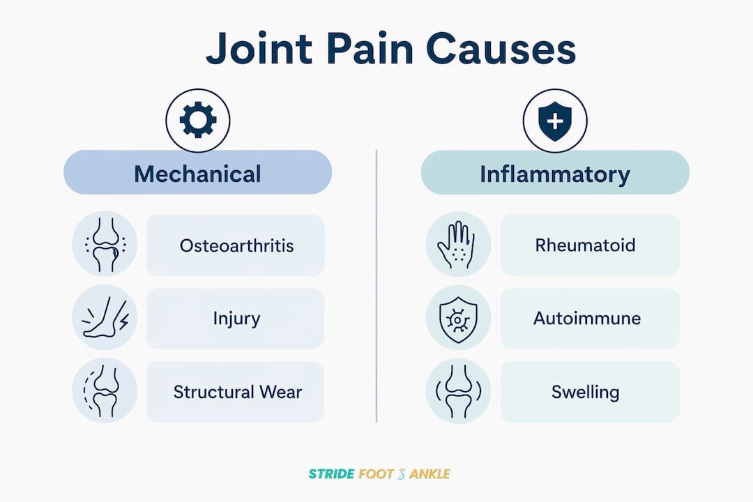 Infographic comparing mechanical and inflammatory joint pain causes
