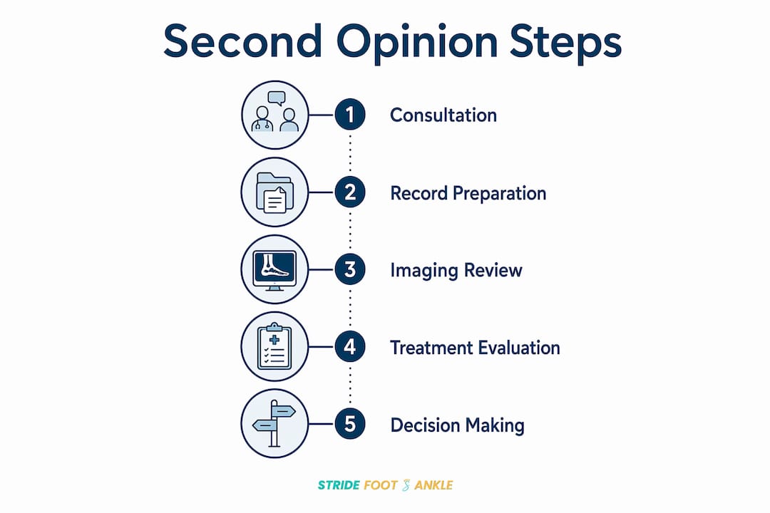 Infographic illustrating steps of second opinion consultation