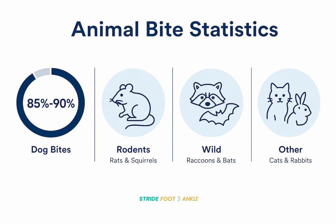 Infographic showing common animal bite types and percentages