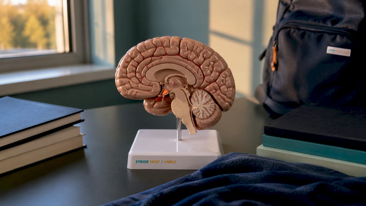 Close-up of brain model showing amygdala area