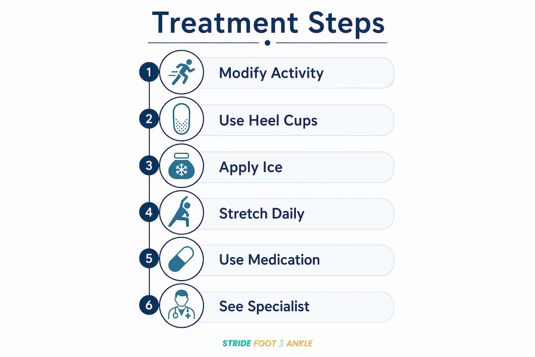 Step-by-step infographic for treating pediatric heel pain