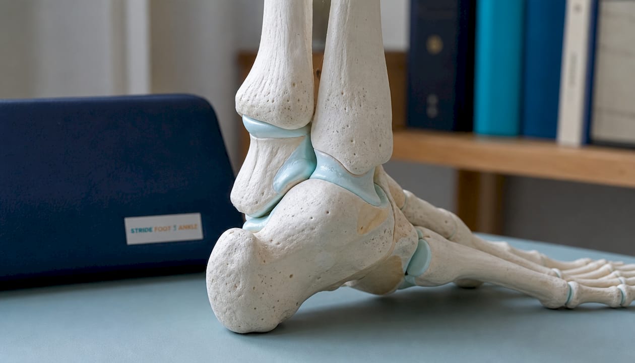 Close-up anatomical foot model showing ankle cartilage