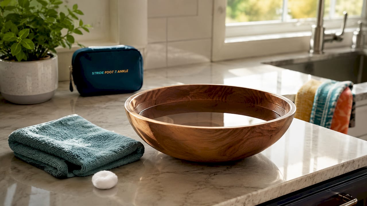 Bathroom setup for soaking ingrown toenail with branding