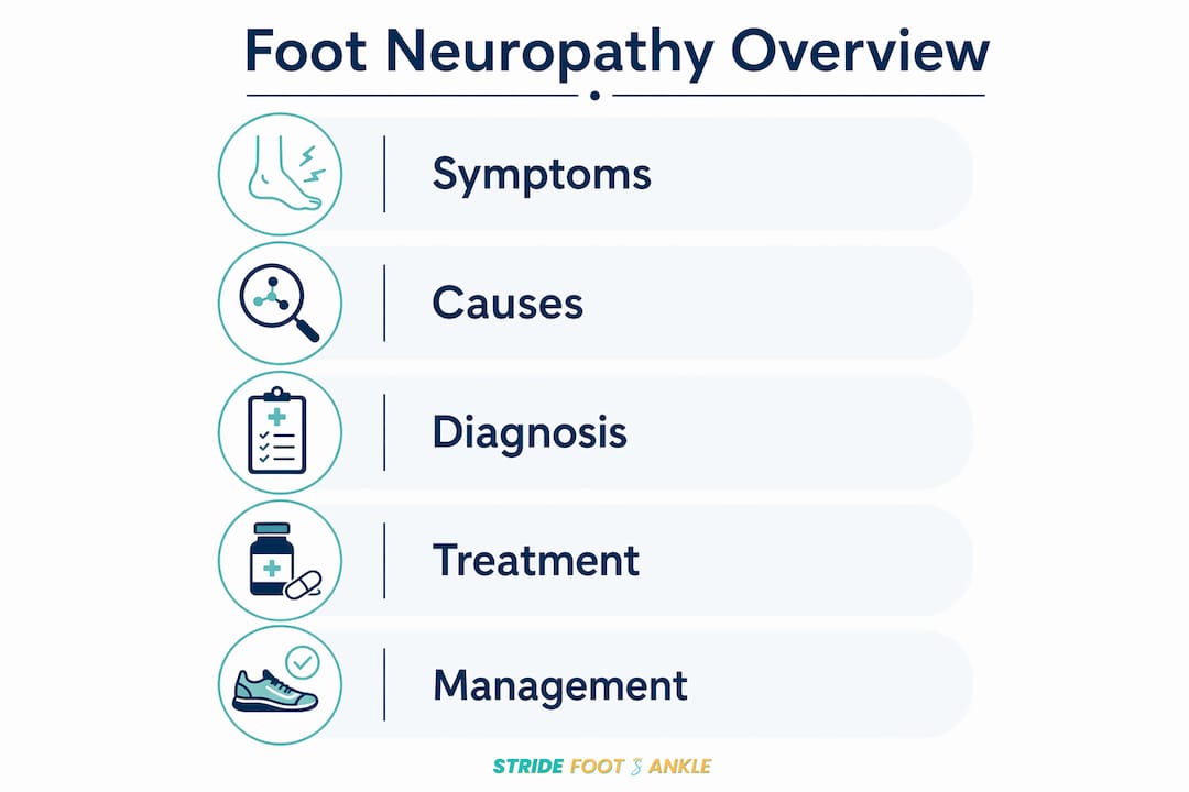 Infographic outlining foot neuropathy key steps