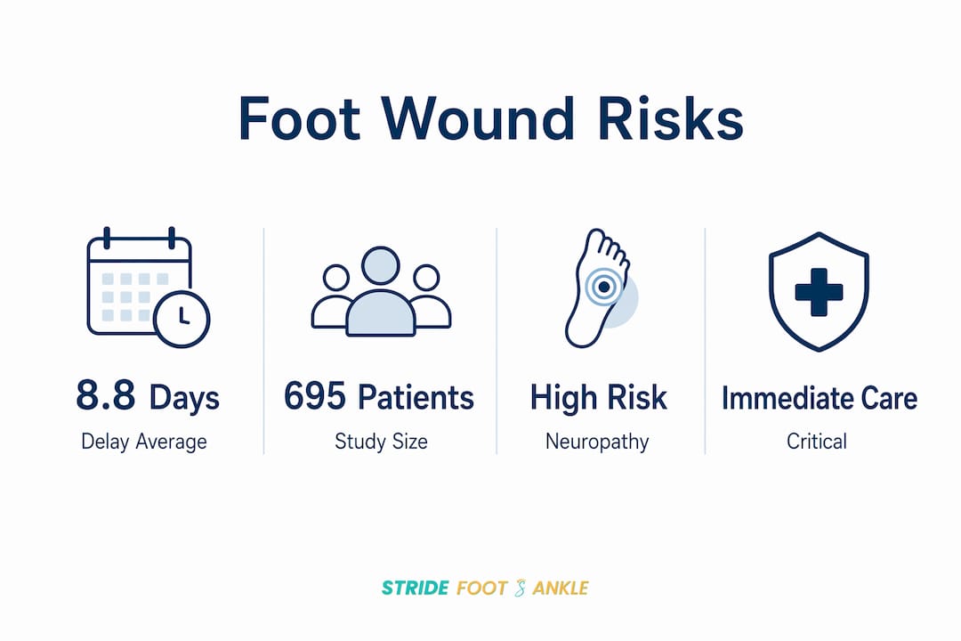 Infographic with key statistics on foot wound risks and care