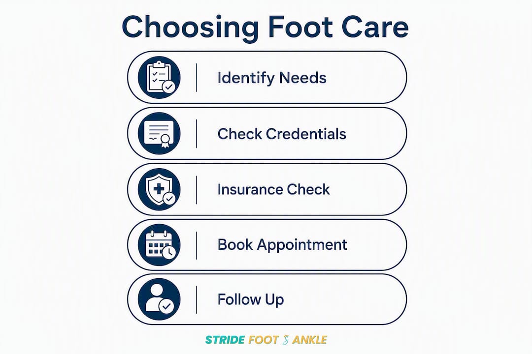 Vertical flow infographic showing steps to choose foot care provider